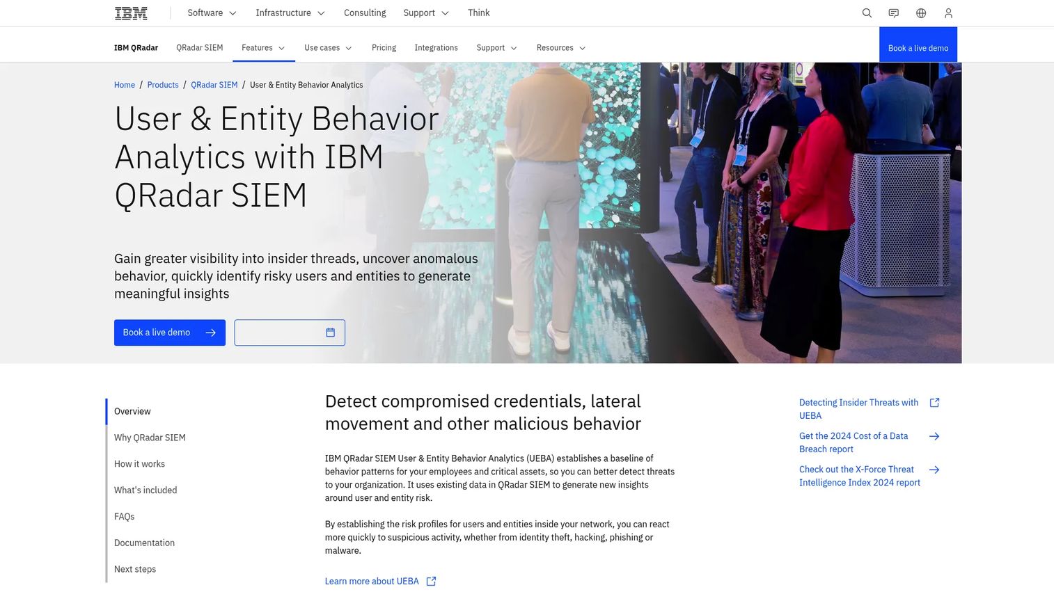 IBM QRadar User Behavior Analytics interface showing user risk and correlated events