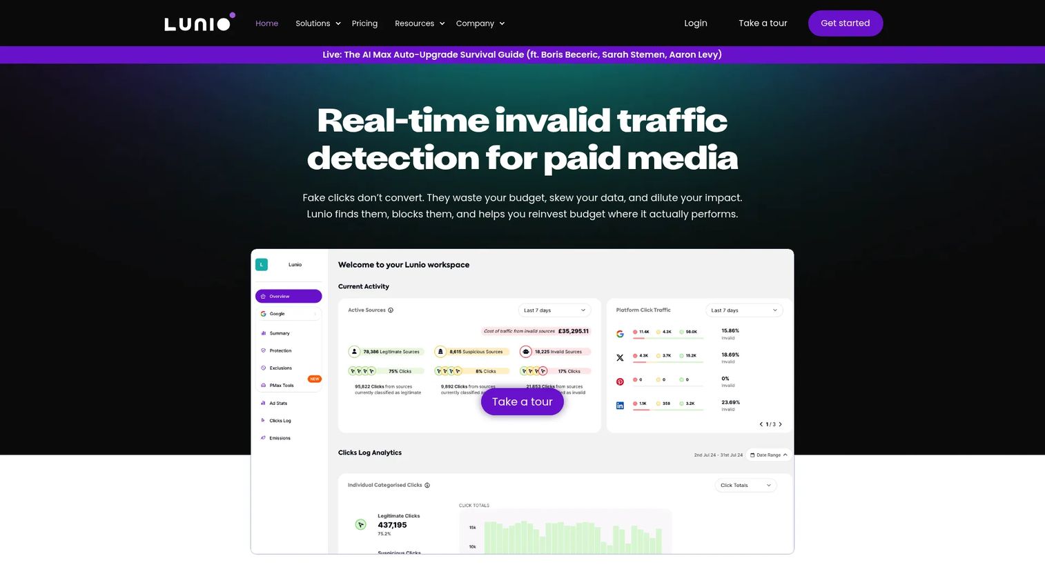 Lunio paid traffic quality and click fraud protection
