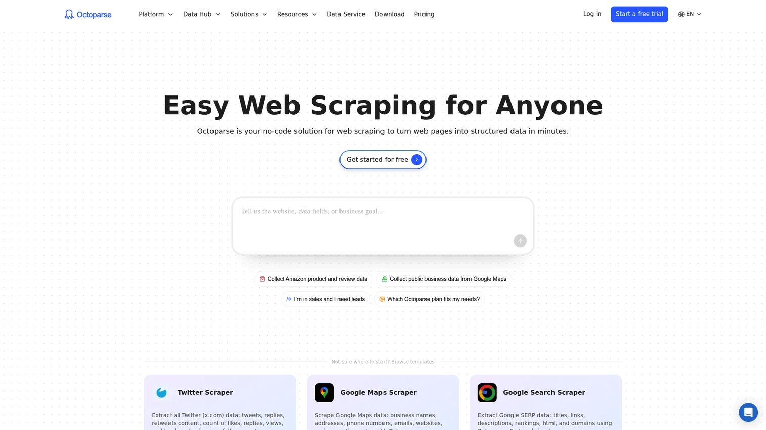 Octoparse visual web scraping tool selecting fields from a web page