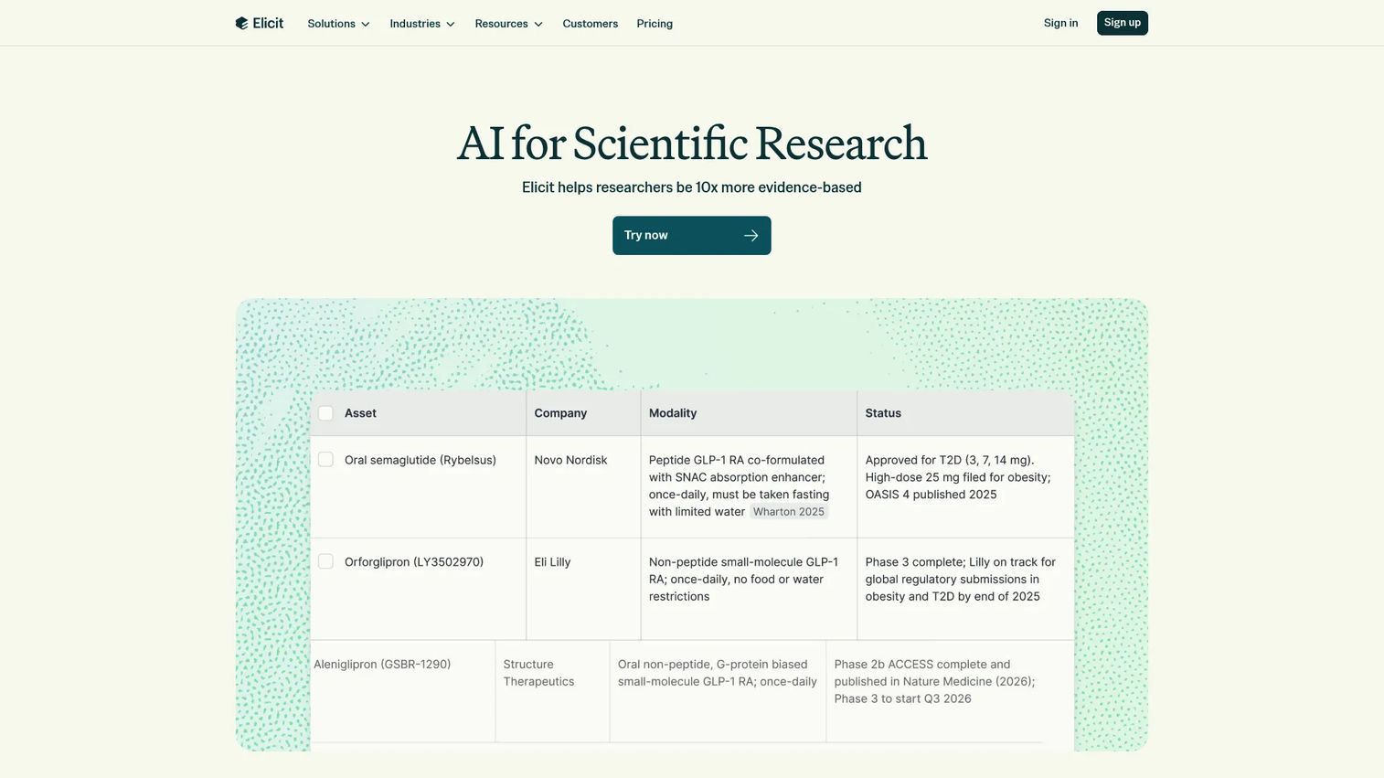 Elicit productivity bot helping a product manager synthesize research sources.