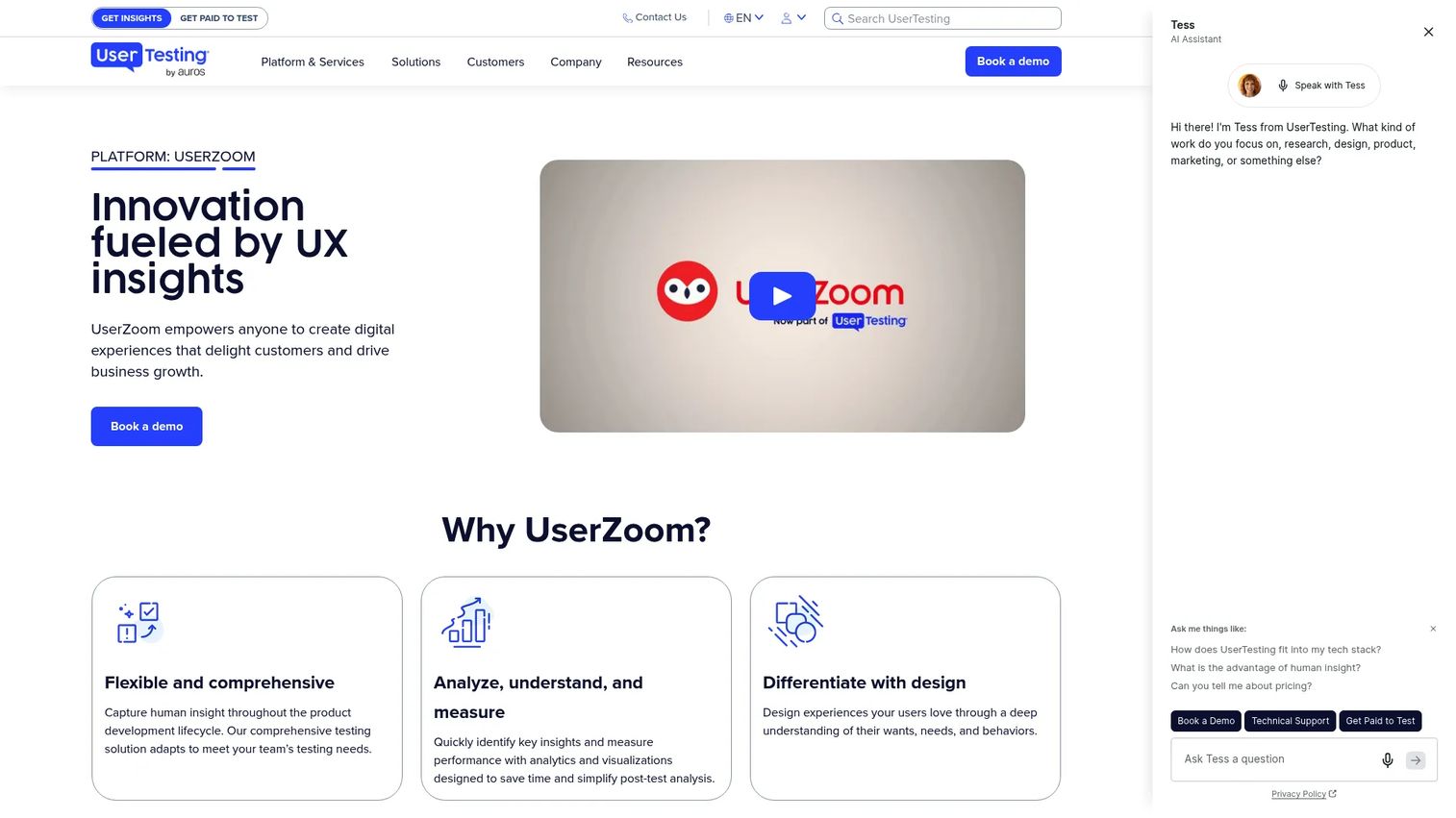 UserZoom UX research platform interface