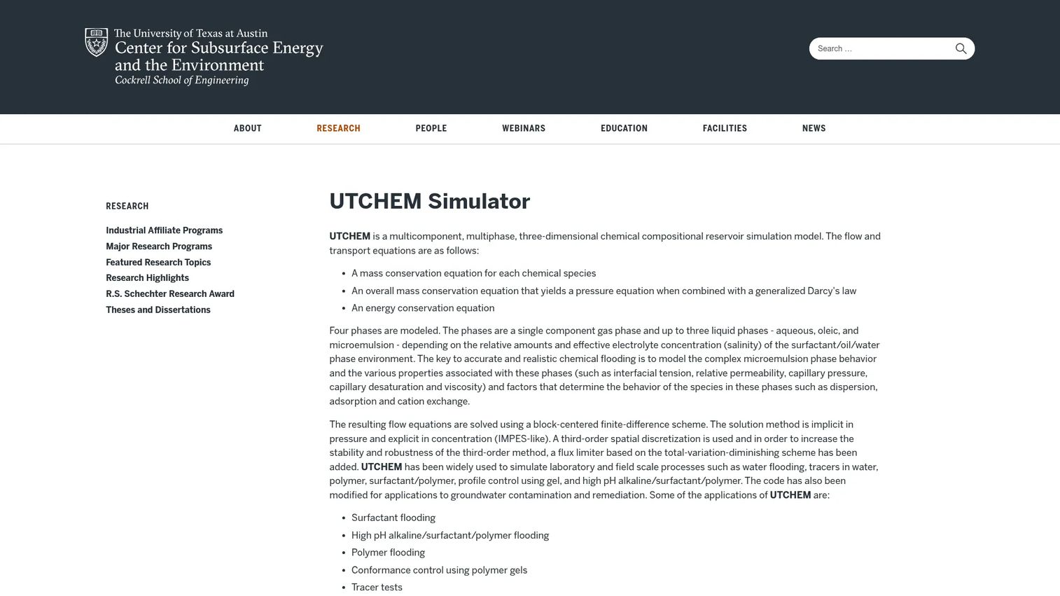 UTCHEM enhanced oil recovery simulation software
