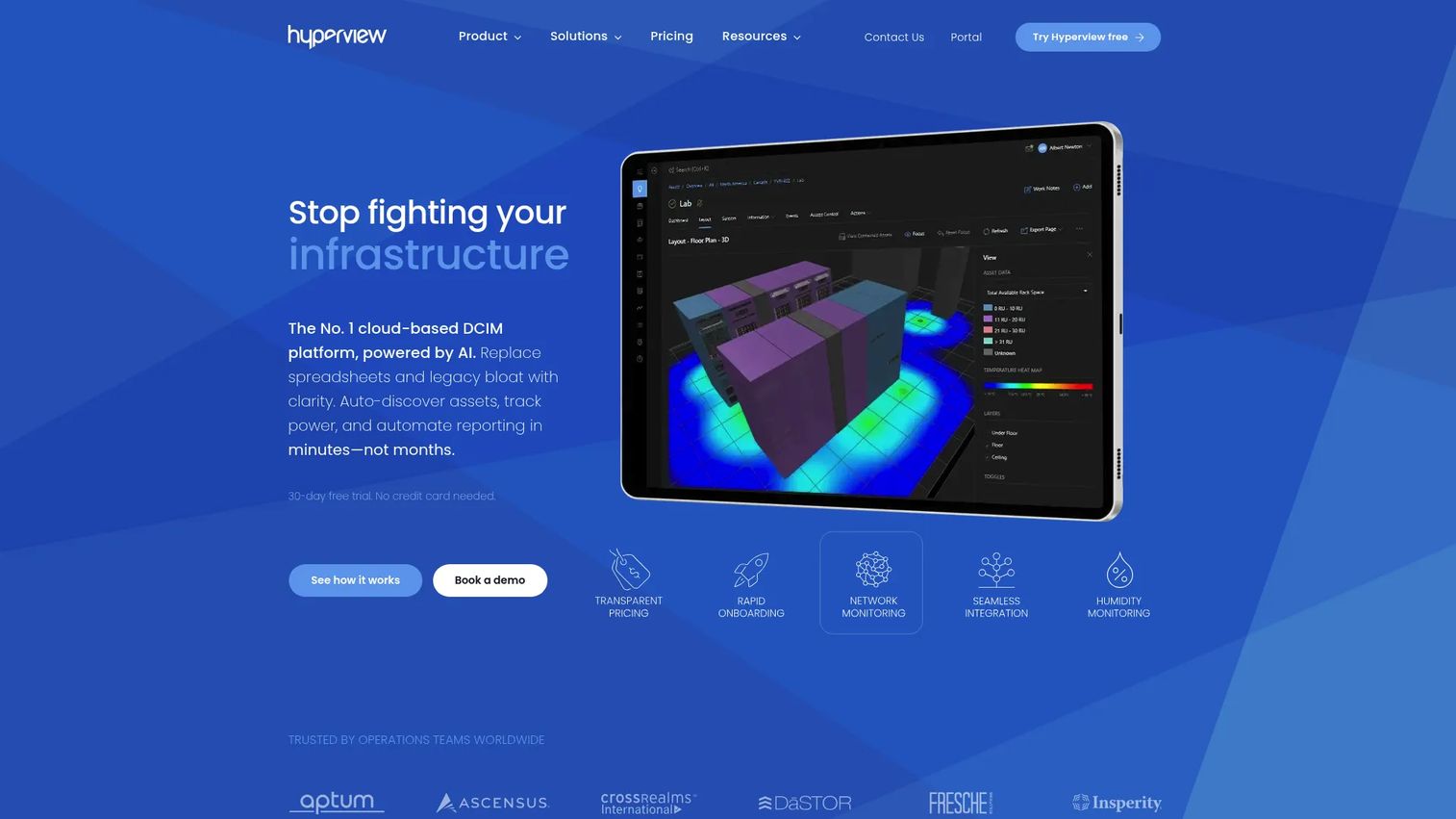 Hyperview DCIM dashboard for cloud-based data center operations