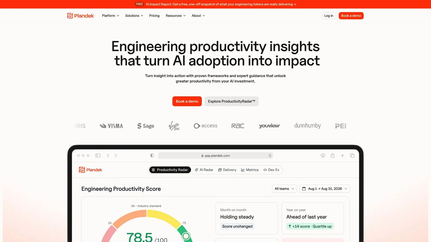 Plandek software delivery analytics platform homepage