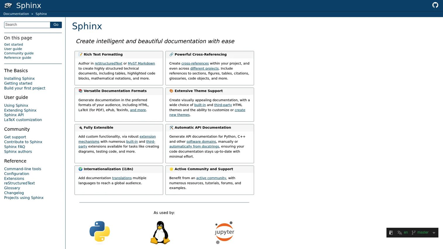 Sphinx documentation generator output screenshot