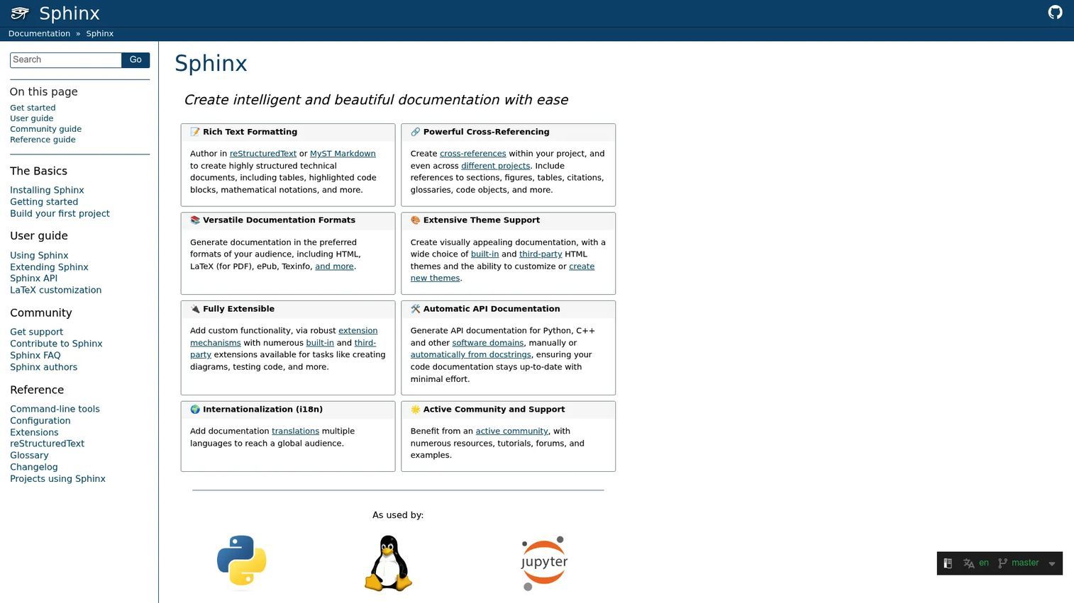 Sphinx documentation generator output screenshot