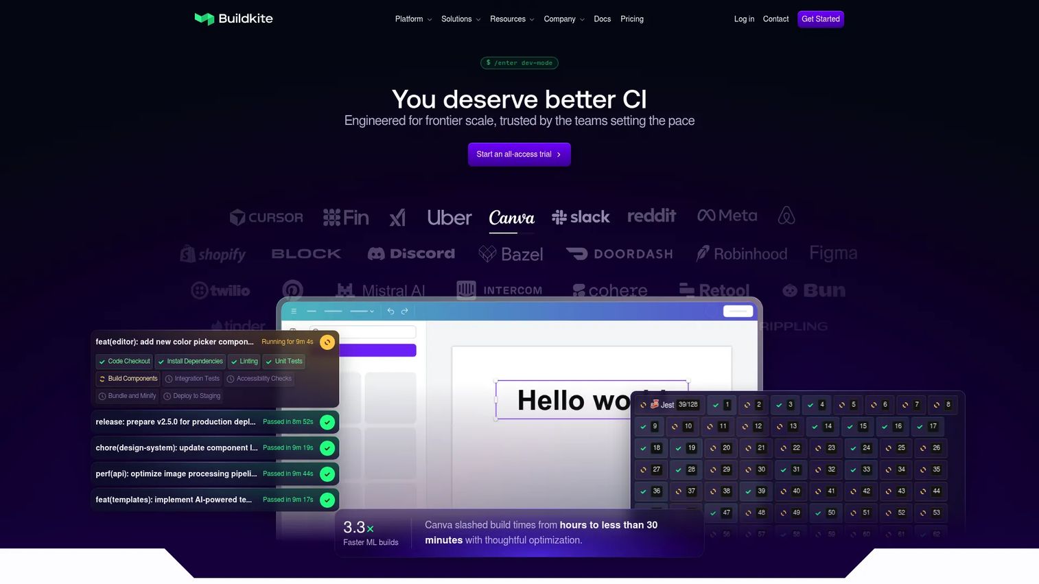 Buildkite CI/CD pipeline dashboard
