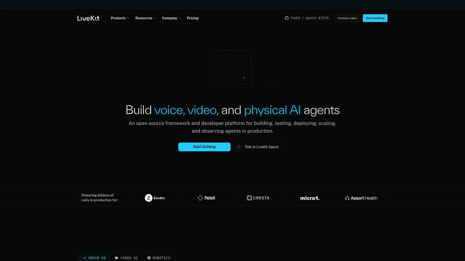 LiveKit Cloud dashboard for open source real time video and AI agent applications