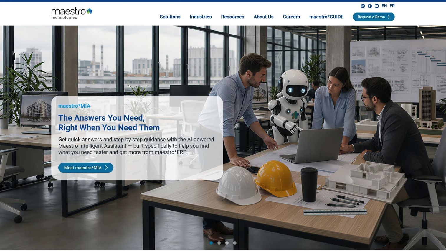 Maestro ERP dashboard showing construction accounting, payroll, and project data