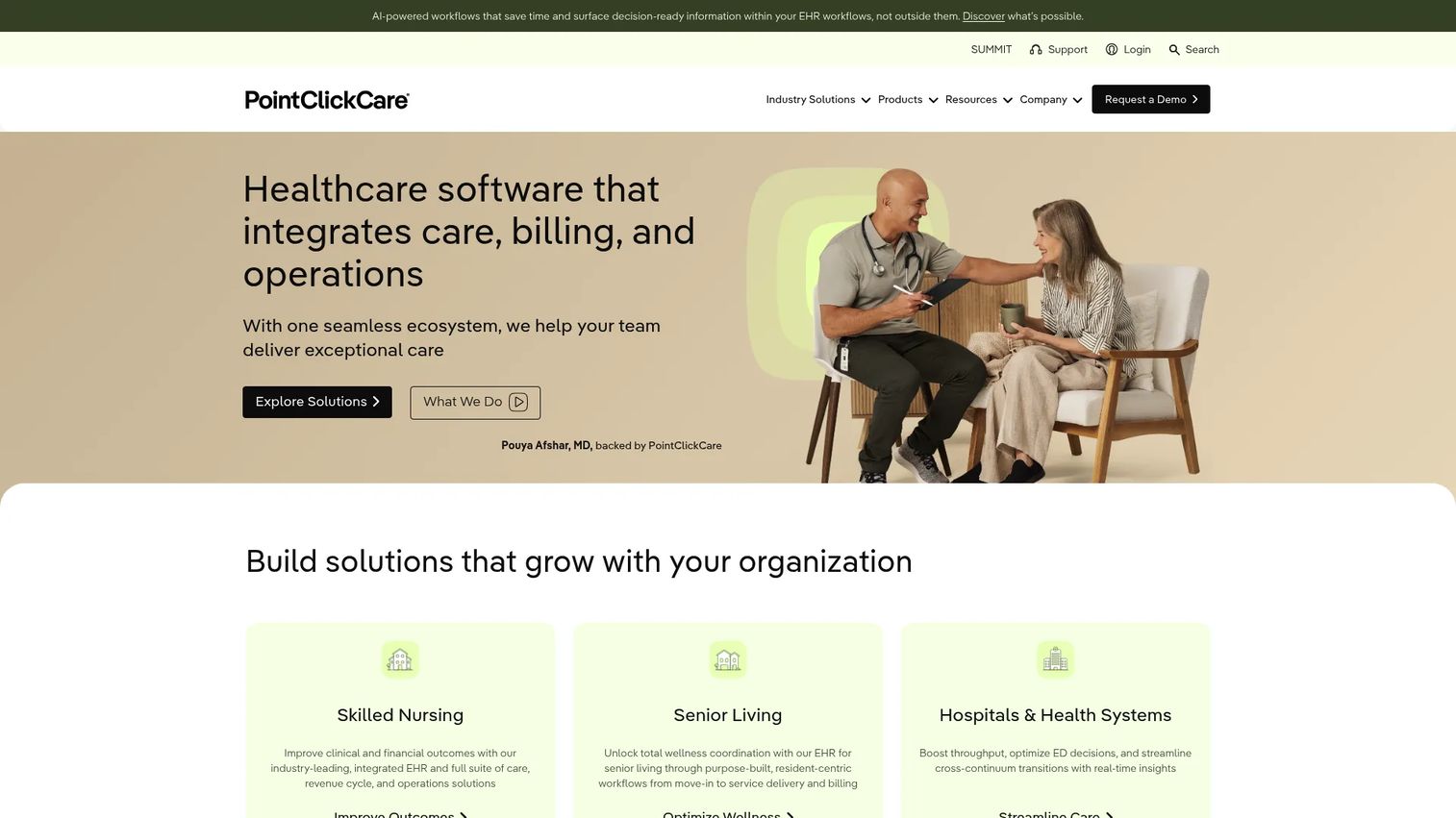 PointClickCare homepage screenshot