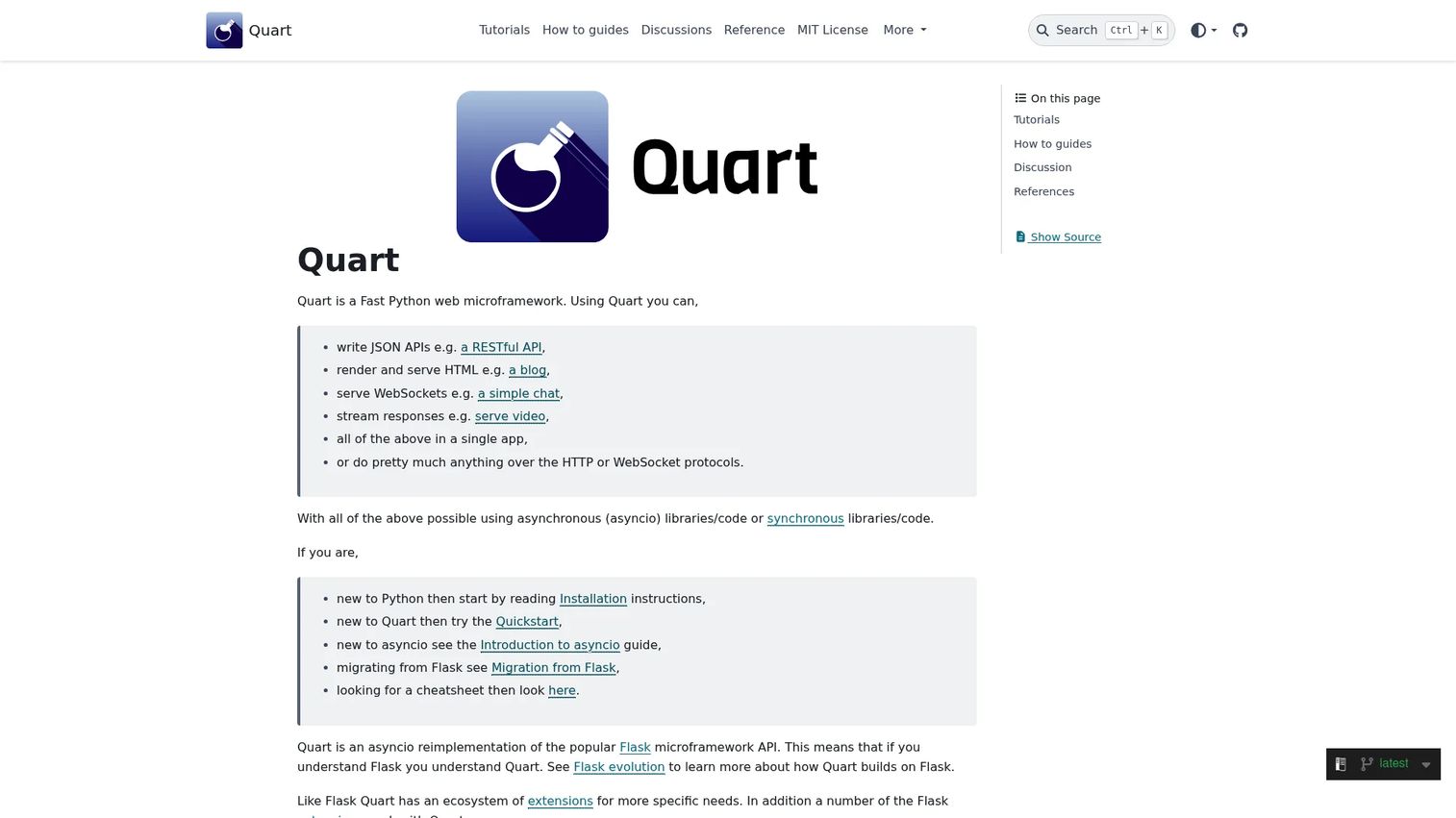 Quart asynchronous Python web application example.