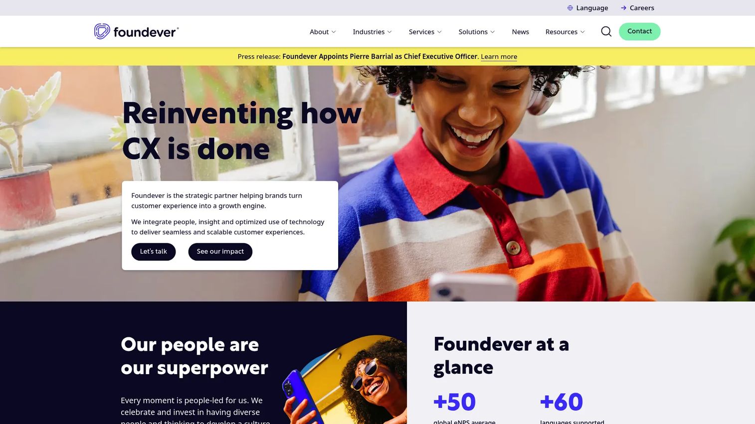 Foundever BPO company homepage screenshot