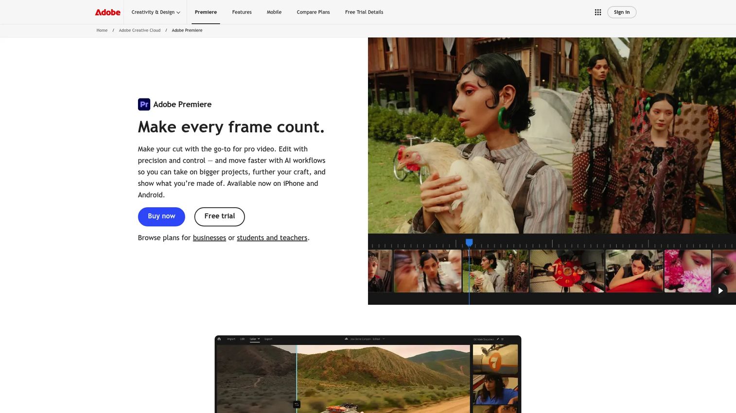 Adobe Premiere Pro professional video editing software homepage