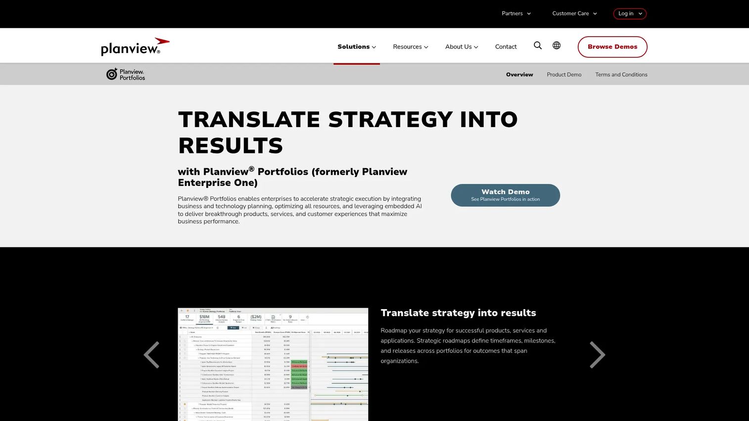 Planview Portfolios strategic portfolio planning dashboard