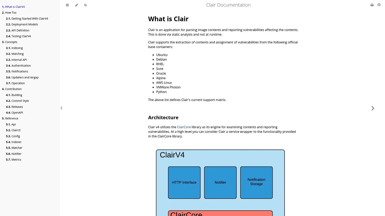 Clair vulnerability scanner homepage
