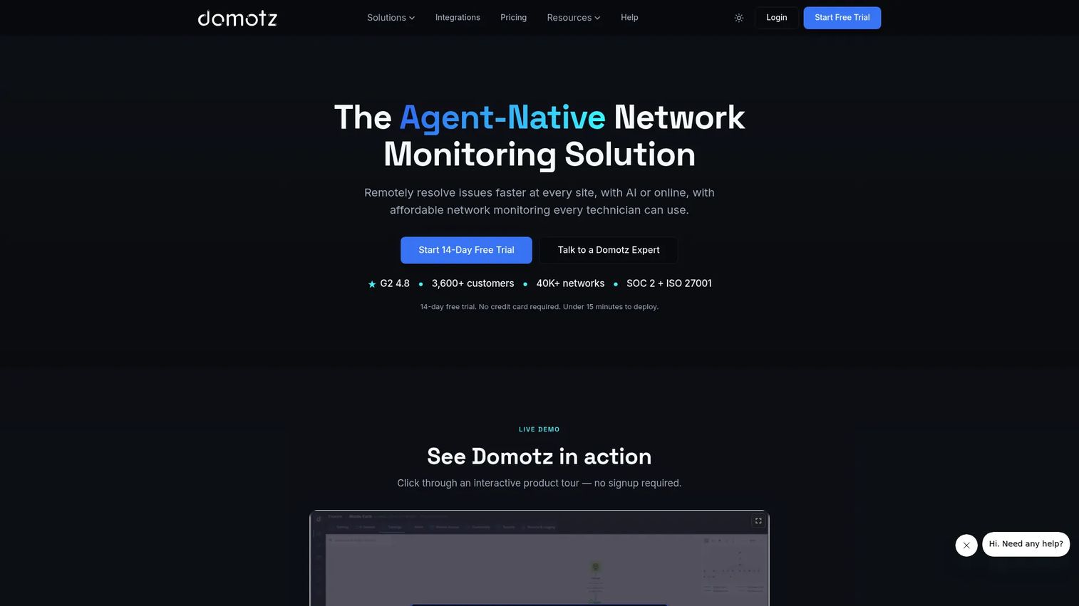 Domotz Pro homepage screenshot