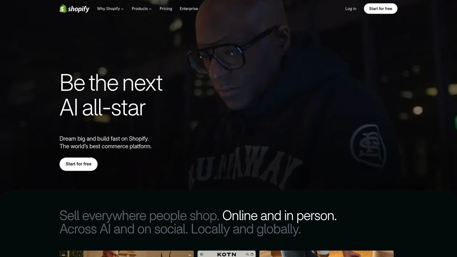 Shopify homepage screenshot