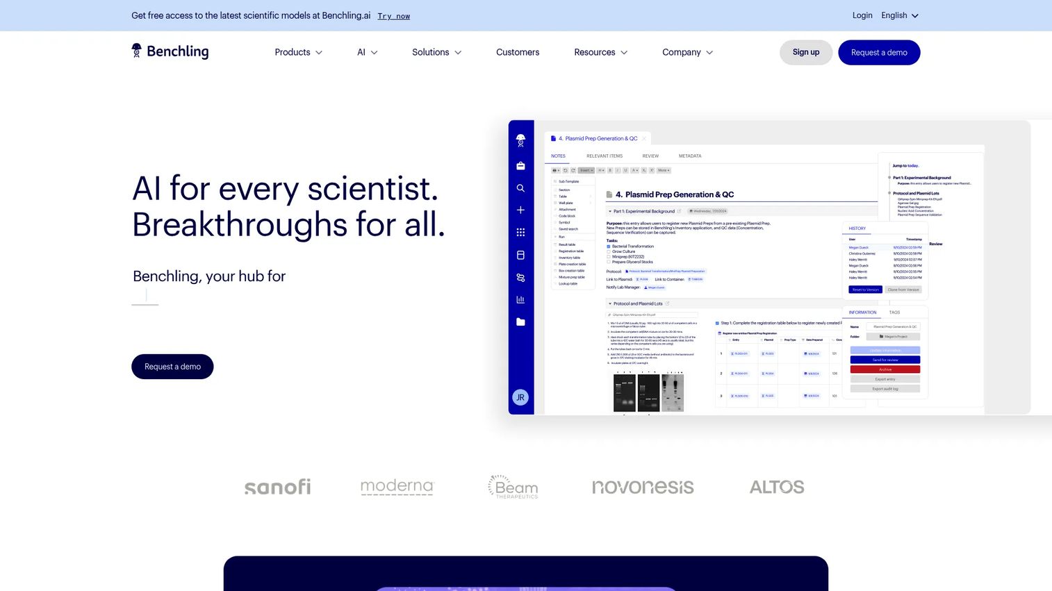 Benchling research workspace for biotech R&D data and laboratory workflows