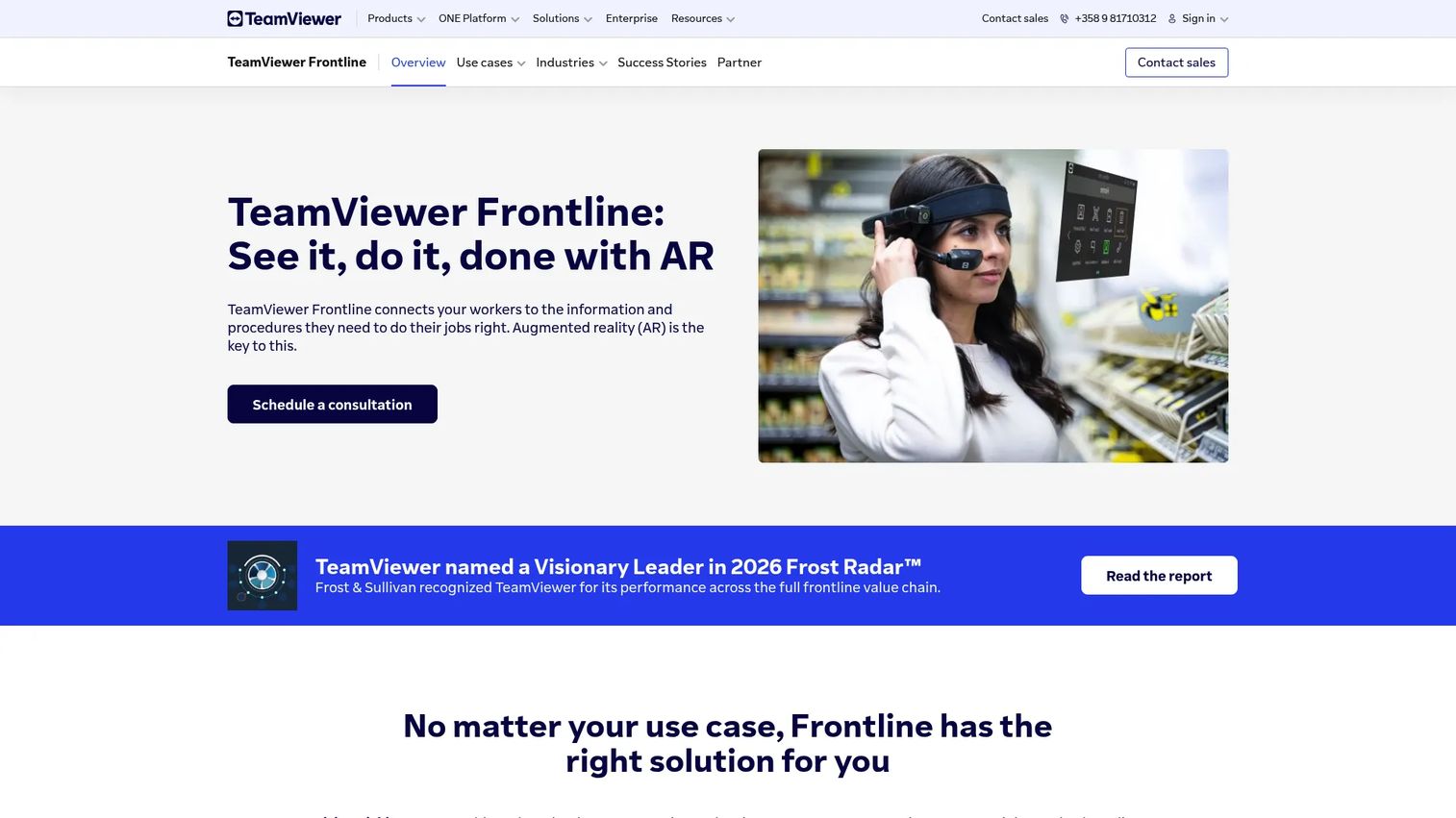 TeamViewer Frontline interface showing connected worker AR and remote assistance