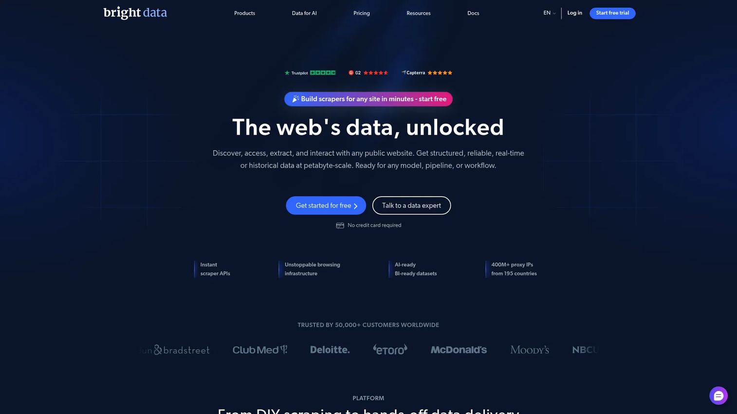 Bright Data web data extraction tools and proxy management dashboard