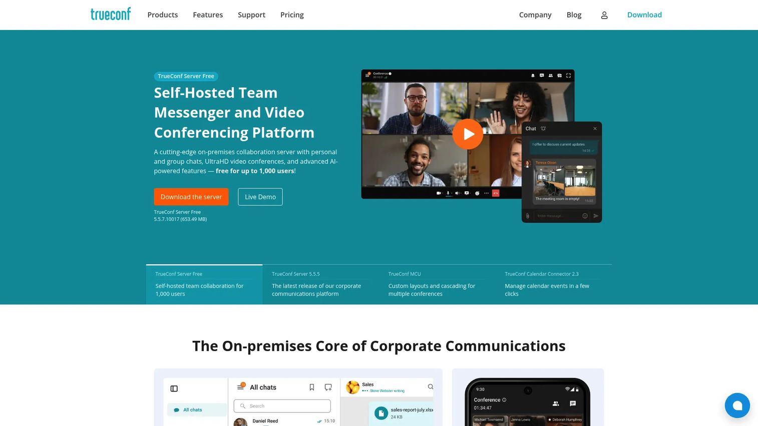 TrueConf homepage screenshot