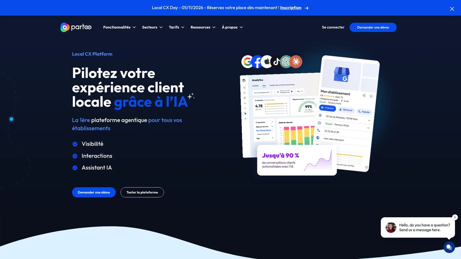 Partoo dashboard for business listings, review management, and local customer messaging