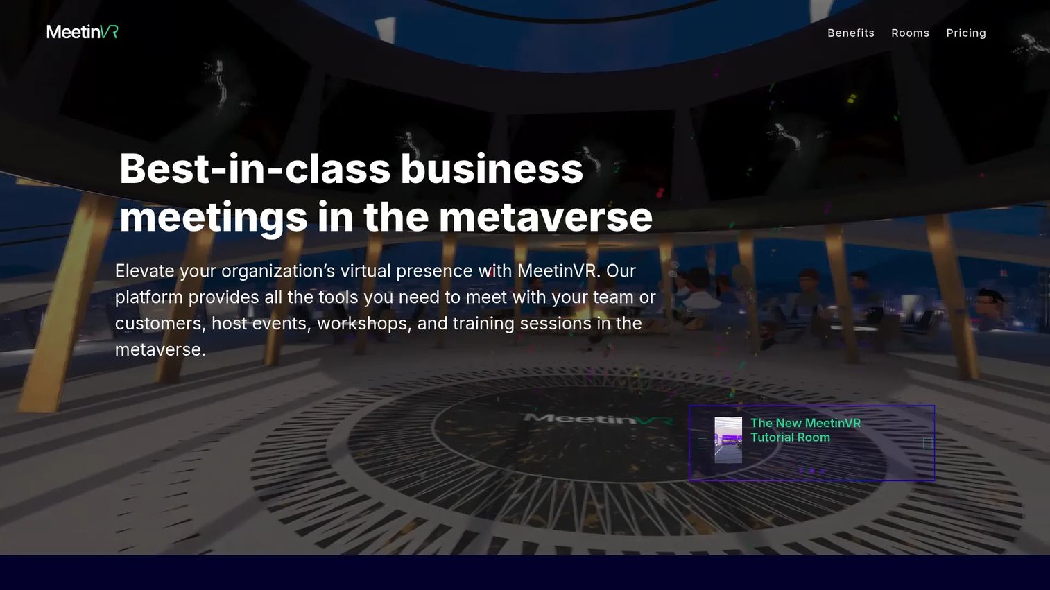 MeetinVR virtual meeting room with collaboration tools