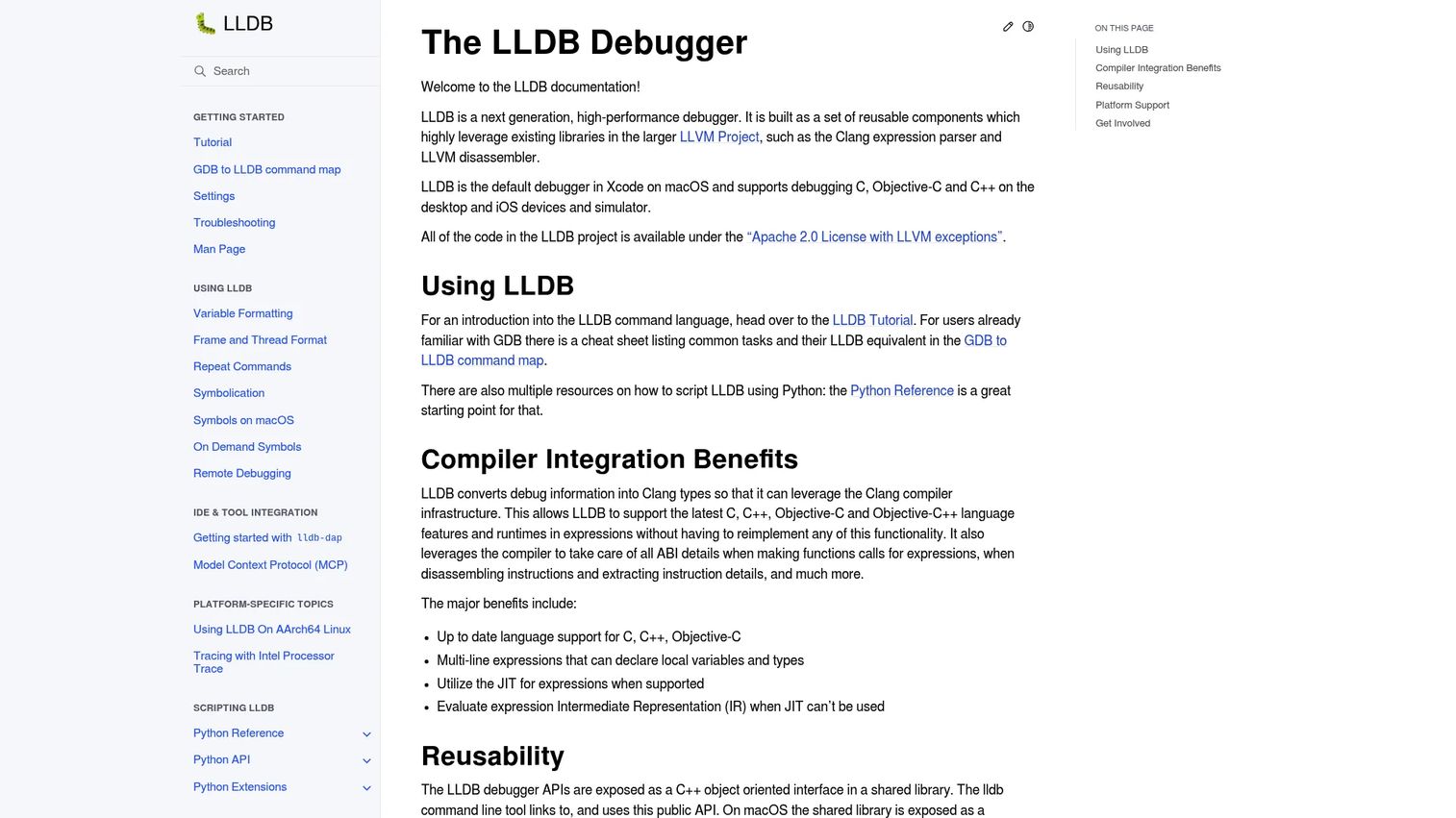 LLDB debugger official documentation page