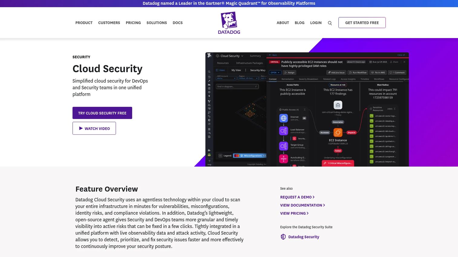 Datadog Cloud Security Management dashboard