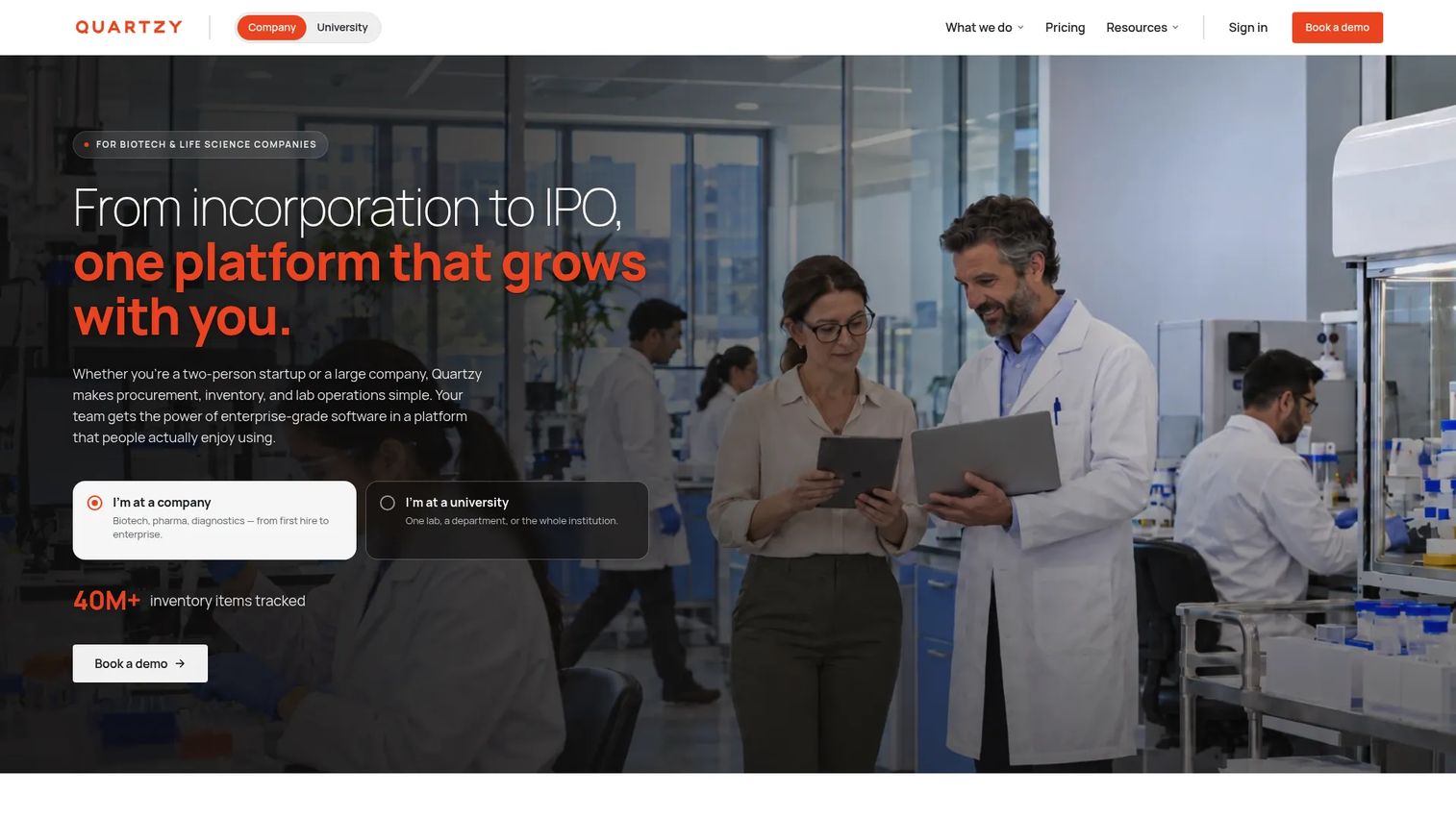 Quartzy lab inventory and procurement dashboard