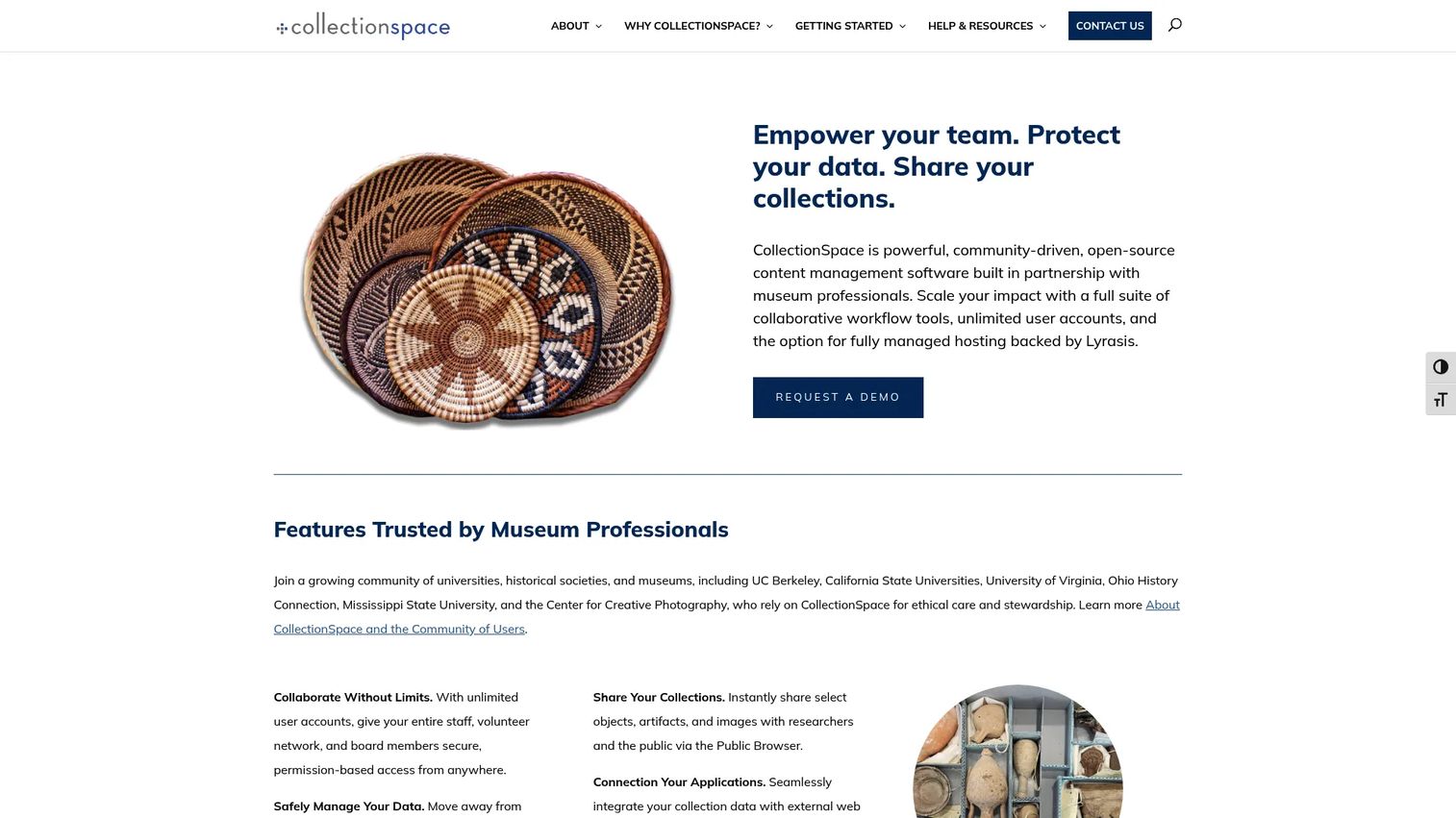 CollectionSpace open-source collections management software interface