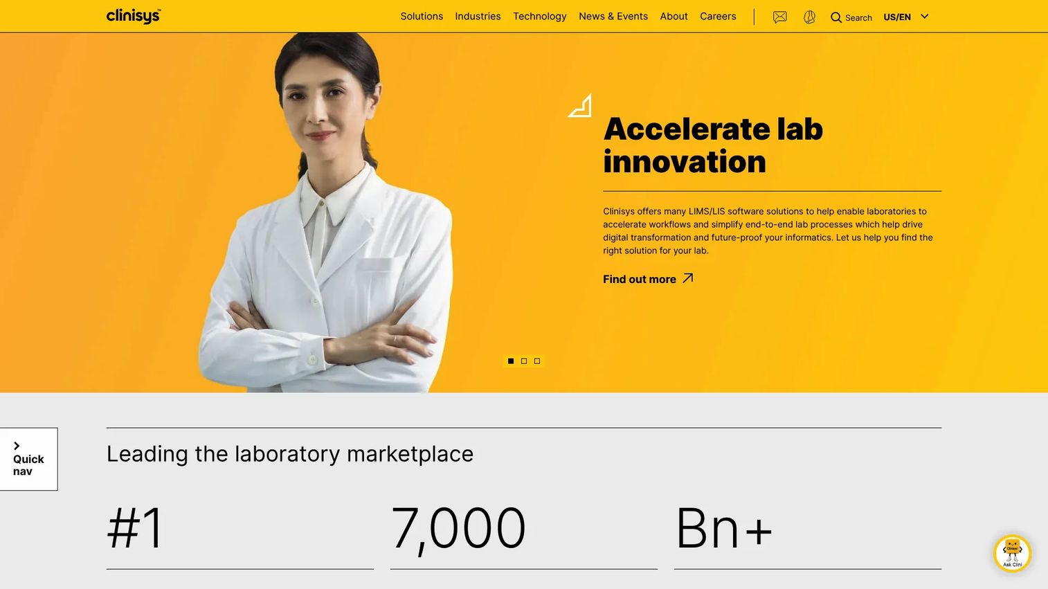 Clinisys homepage screenshot