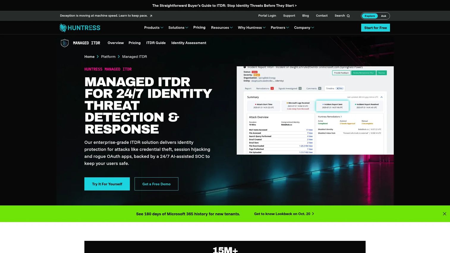 Huntress Managed ITDR security dashboard