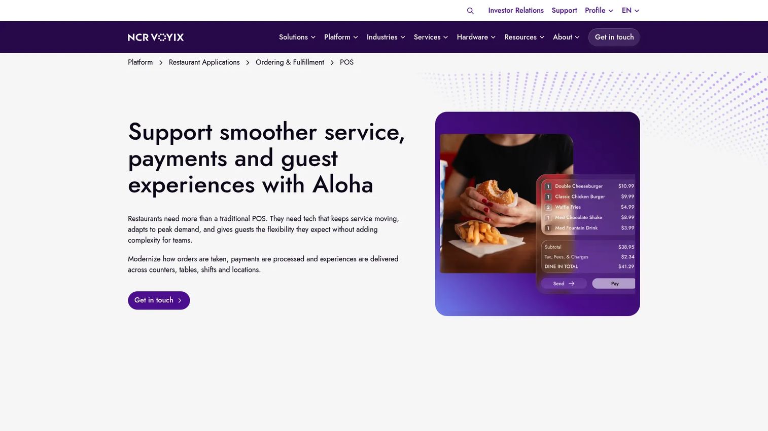 NCR Aloha restaurant POS system and enterprise ordering workflow