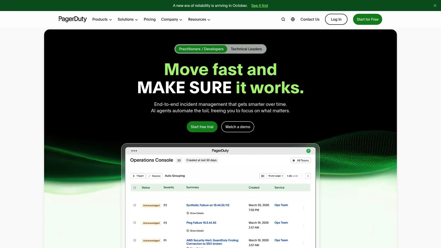 PagerDuty IT alerting dashboard for on-call incident response