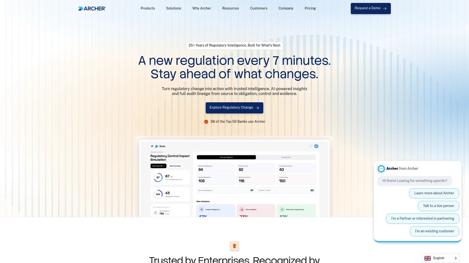 Archer GRC platform dashboard for enterprise risk management.