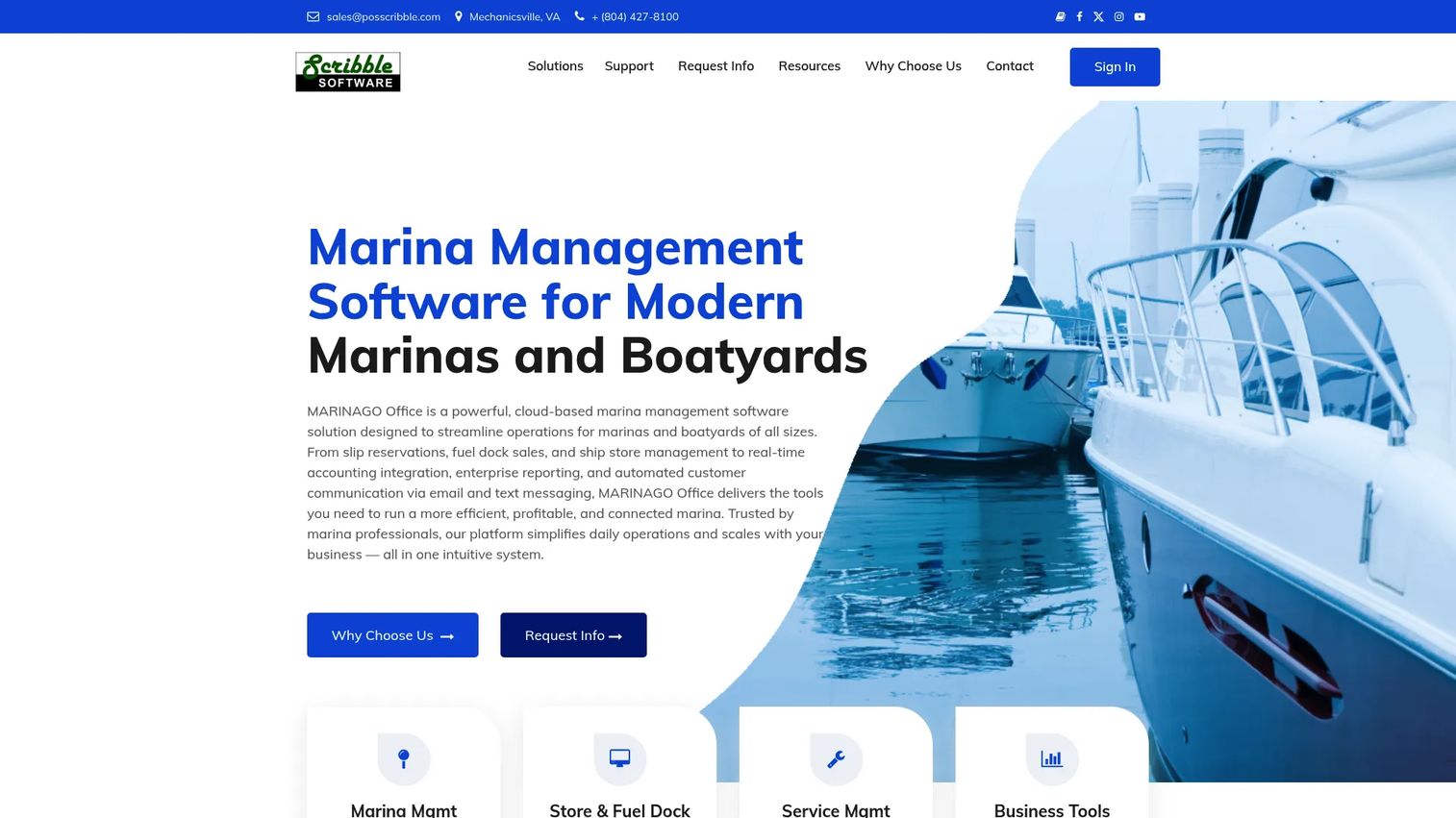 Scribble Software marina and boatyard management interface for billing, slips, and service work.
