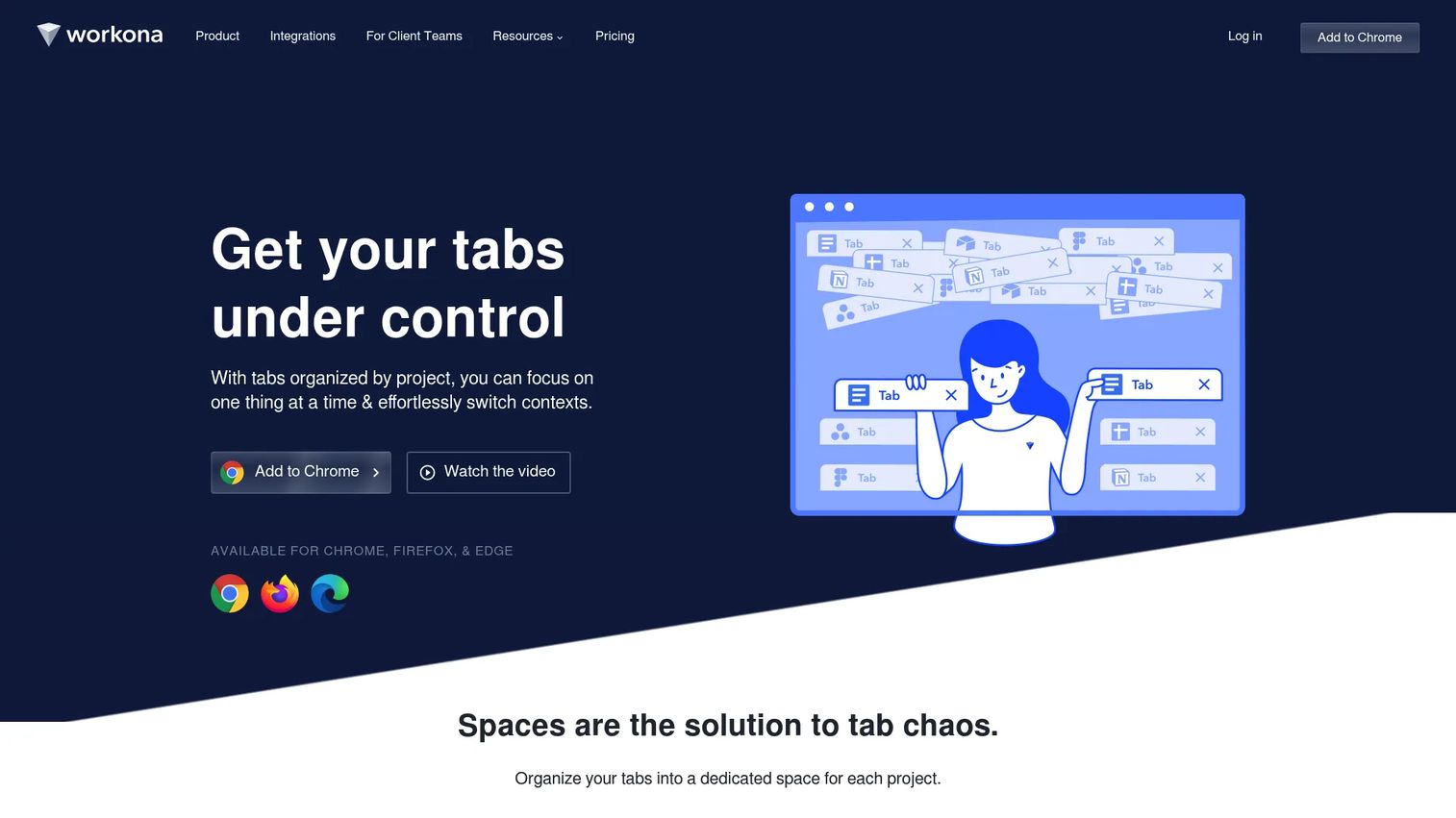 Workona browser workspace with project tabs