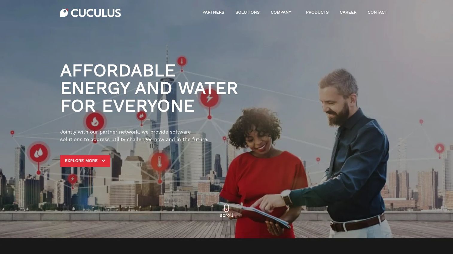 Cuculus Zonos platform homepage showing modular smart metering and IoT infrastructure software