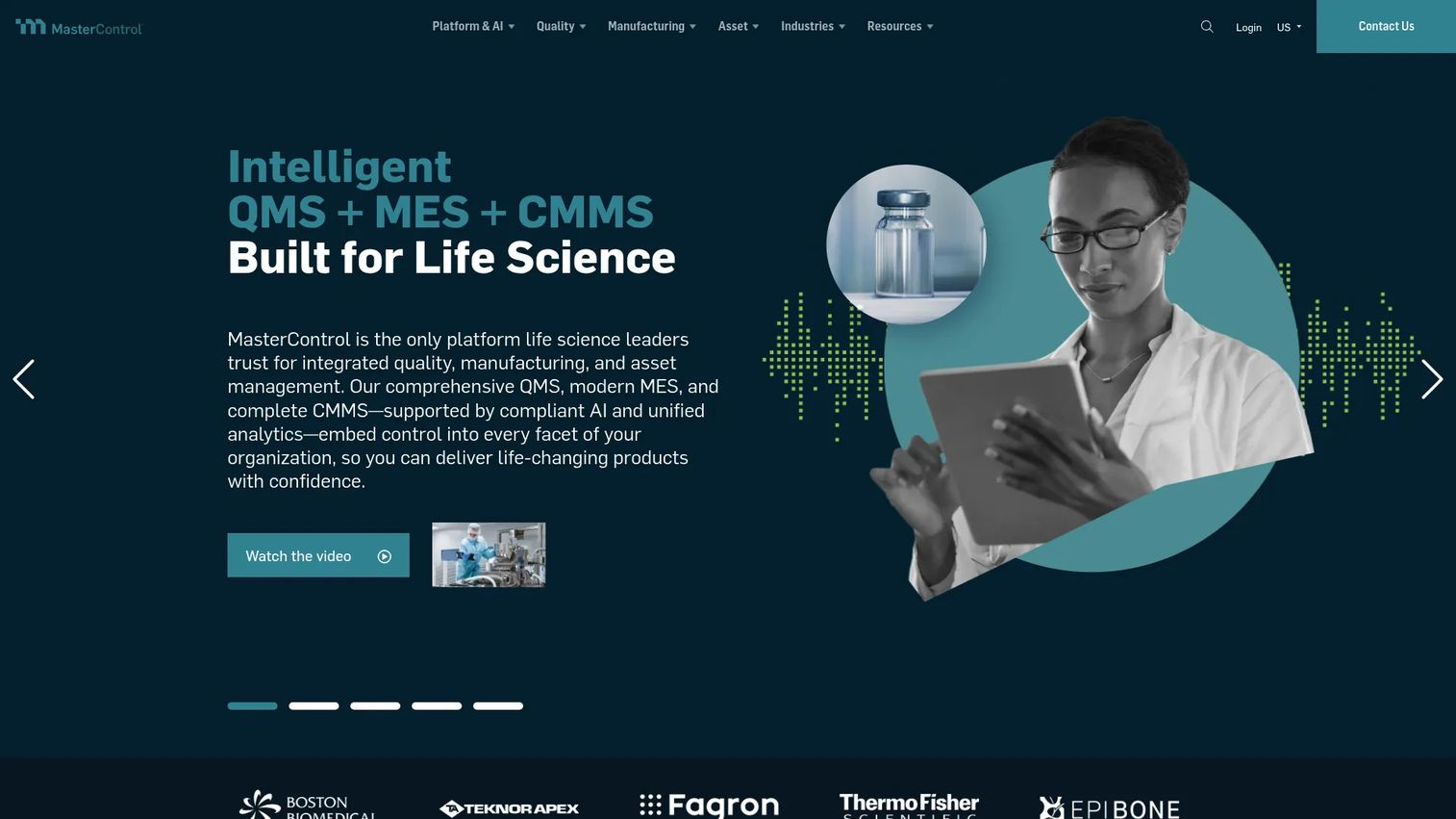 MasterControl homepage screenshot