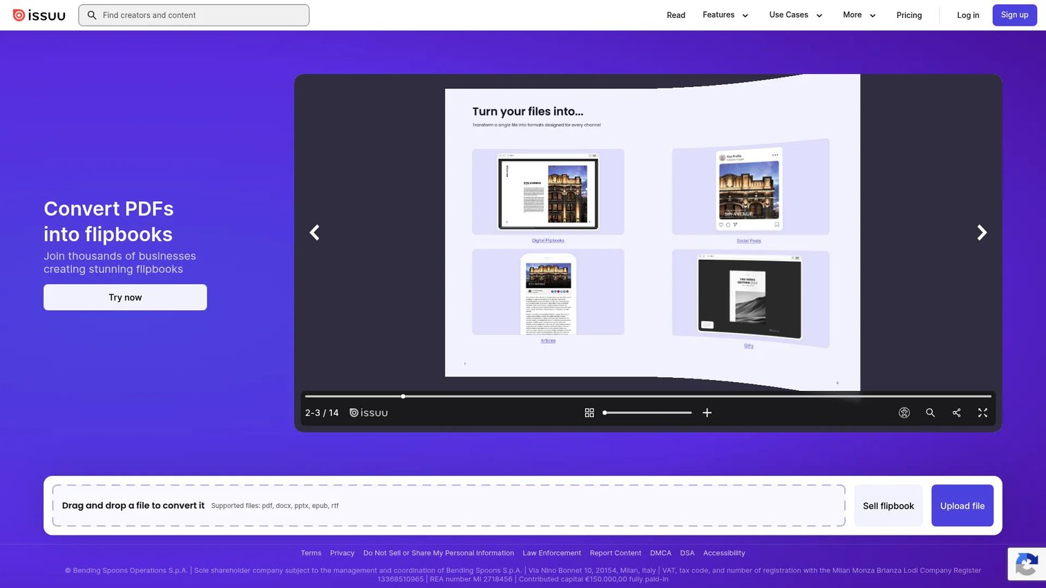 Issuu digital magazine and flipbook publishing interface