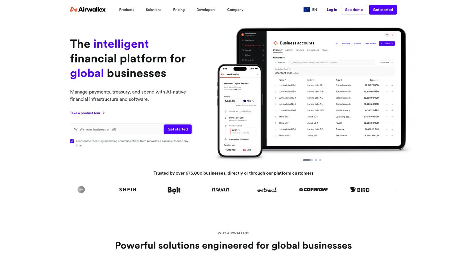 Airwallex global business account and FX dashboard