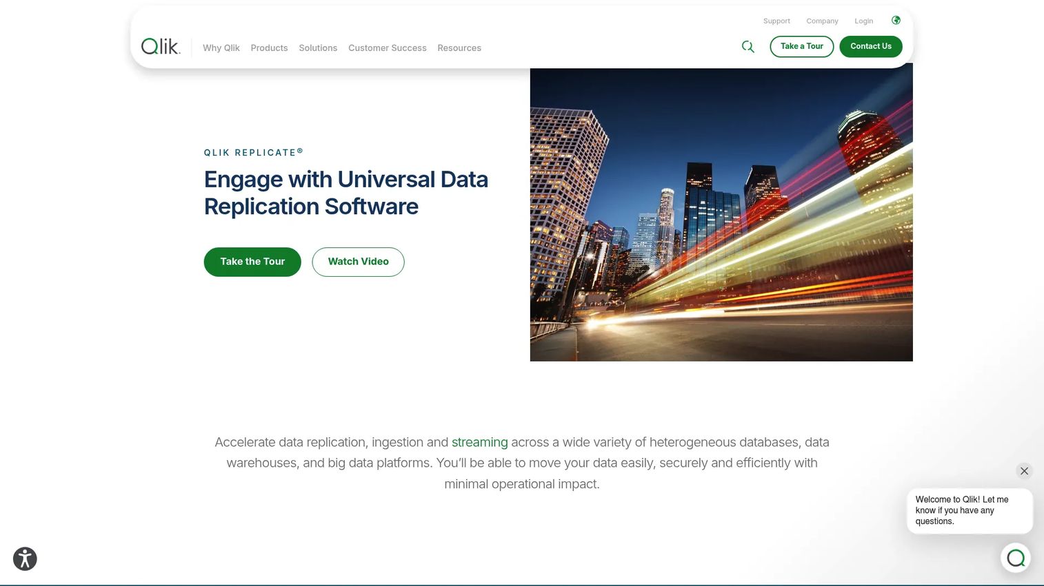 Qlik Replicate homepage screenshot showing database replication interface