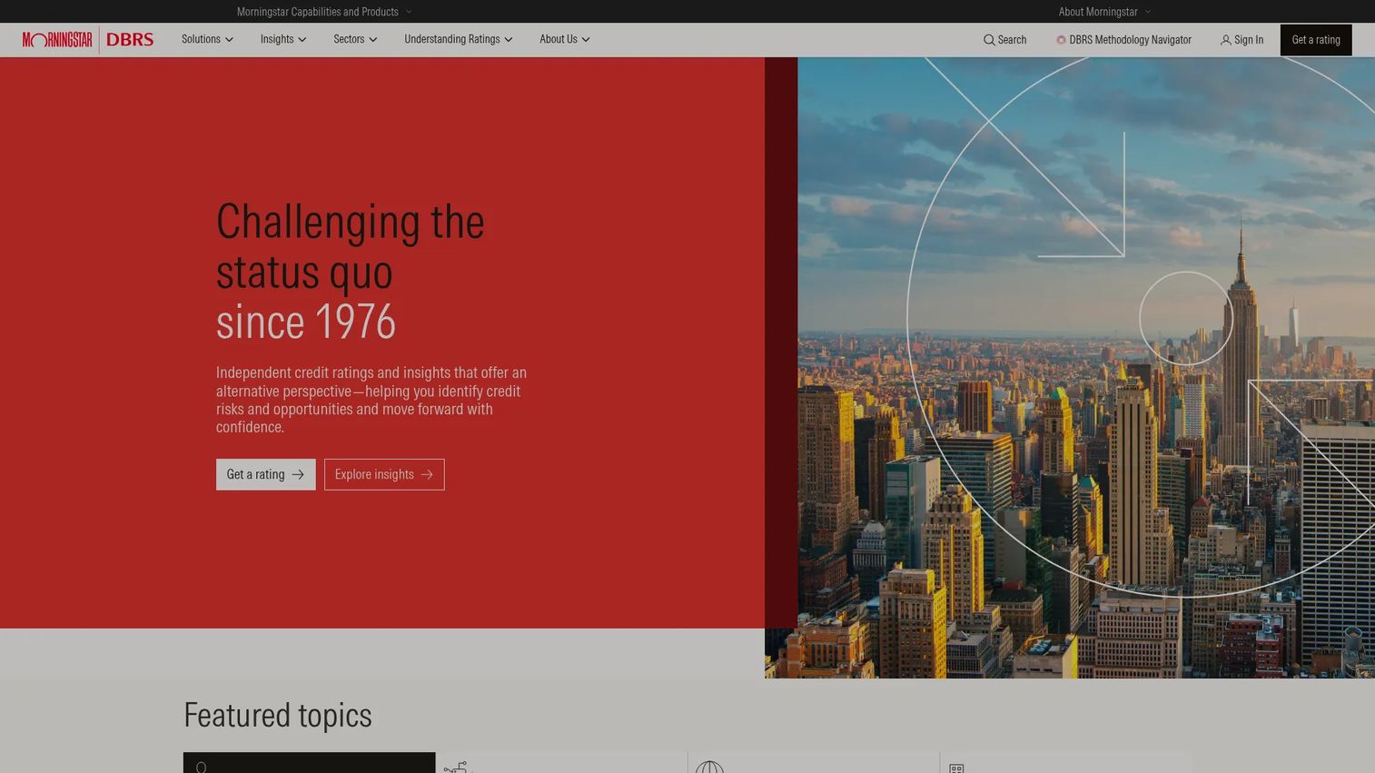 Morningstar DBRS credit ratings and fixed income data interface.