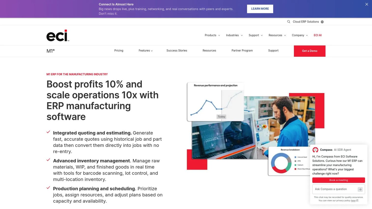 ECI M1 ERP dashboard for job-shop and engineer-to-order manufacturing