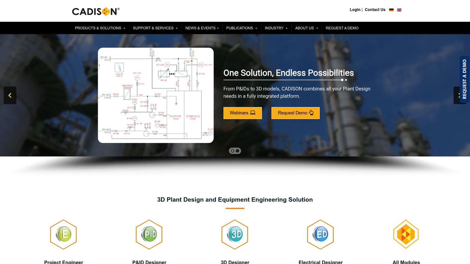 CADISON 3D Designer connecting P&ID data with a 3D plant engineering model.