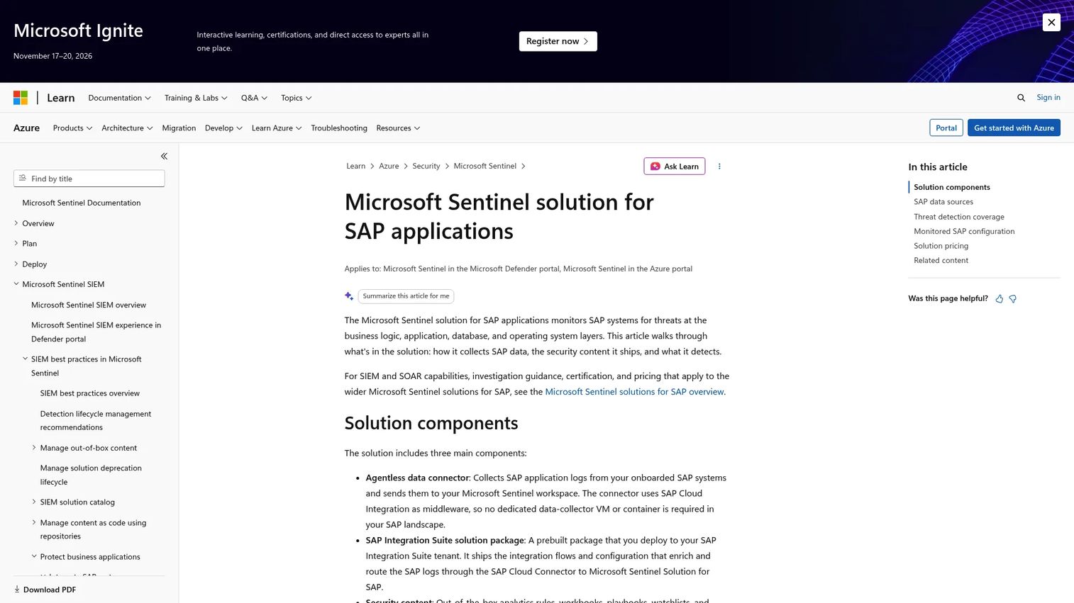 Microsoft Sentinel dashboard monitoring SAP application security events