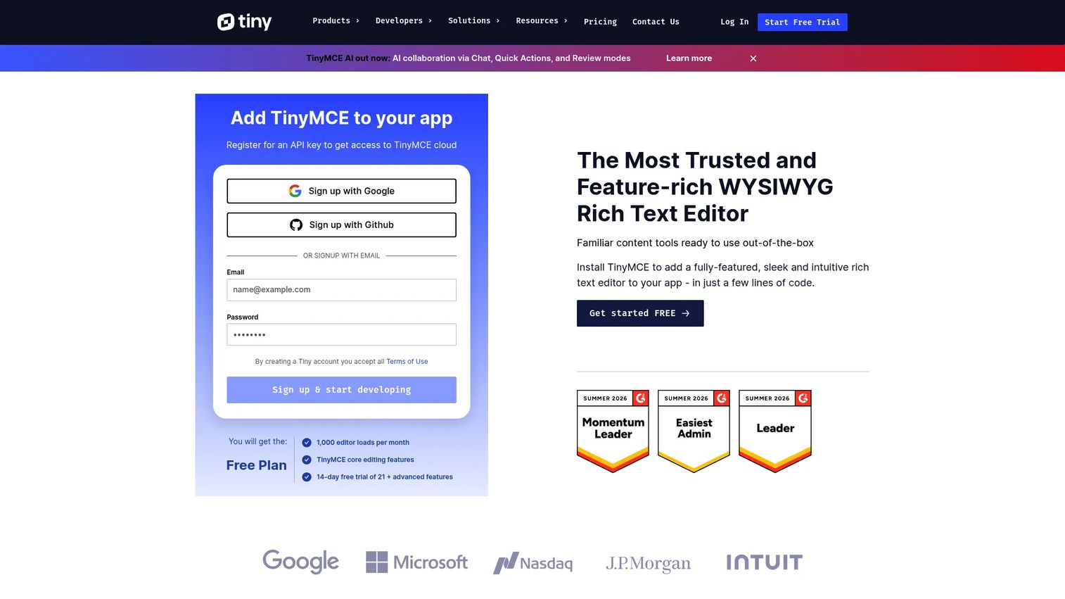 TinyMCE homepage screenshot