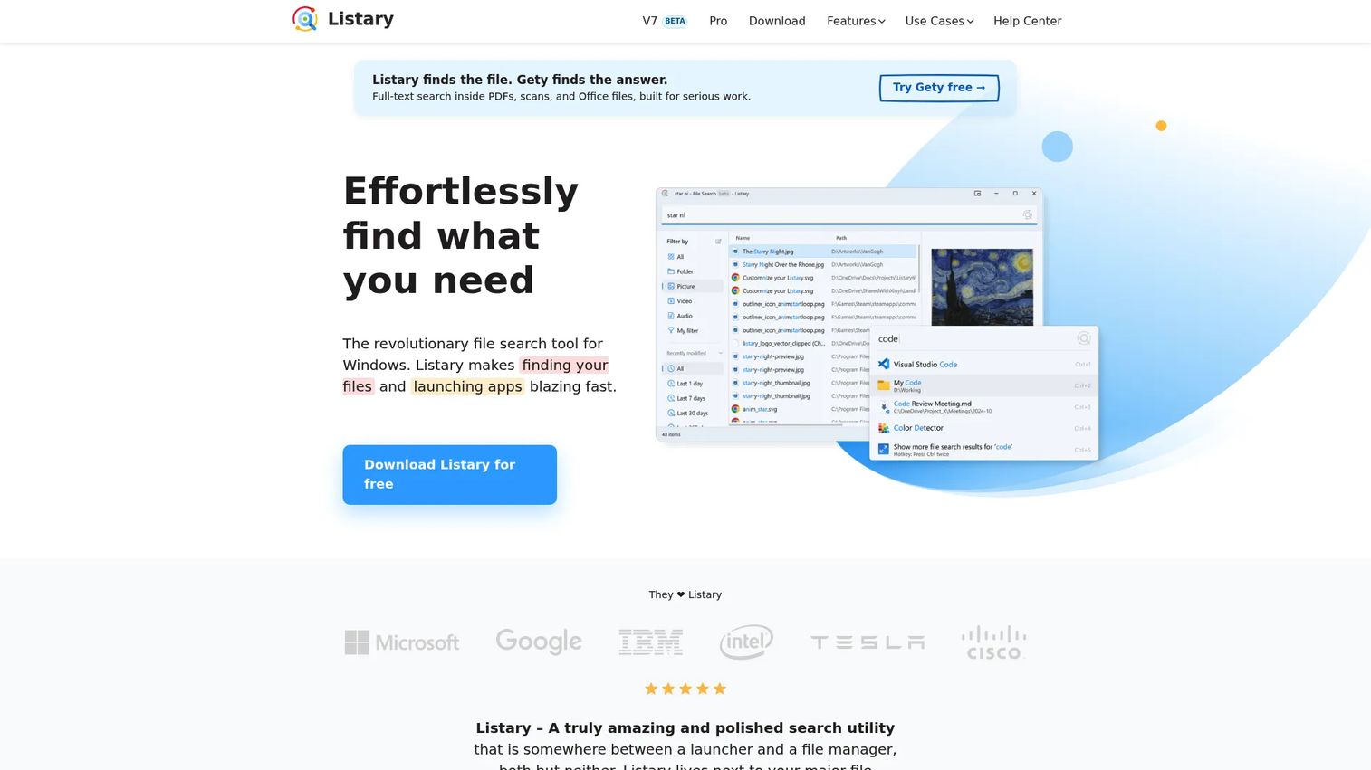 Listary search launcher showing desktop file results