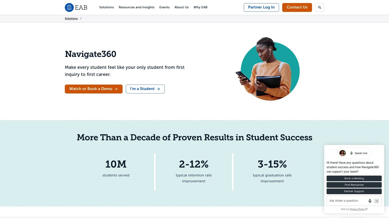 EAB Navigate360 platform for student success, advising, alerts, and appointments.